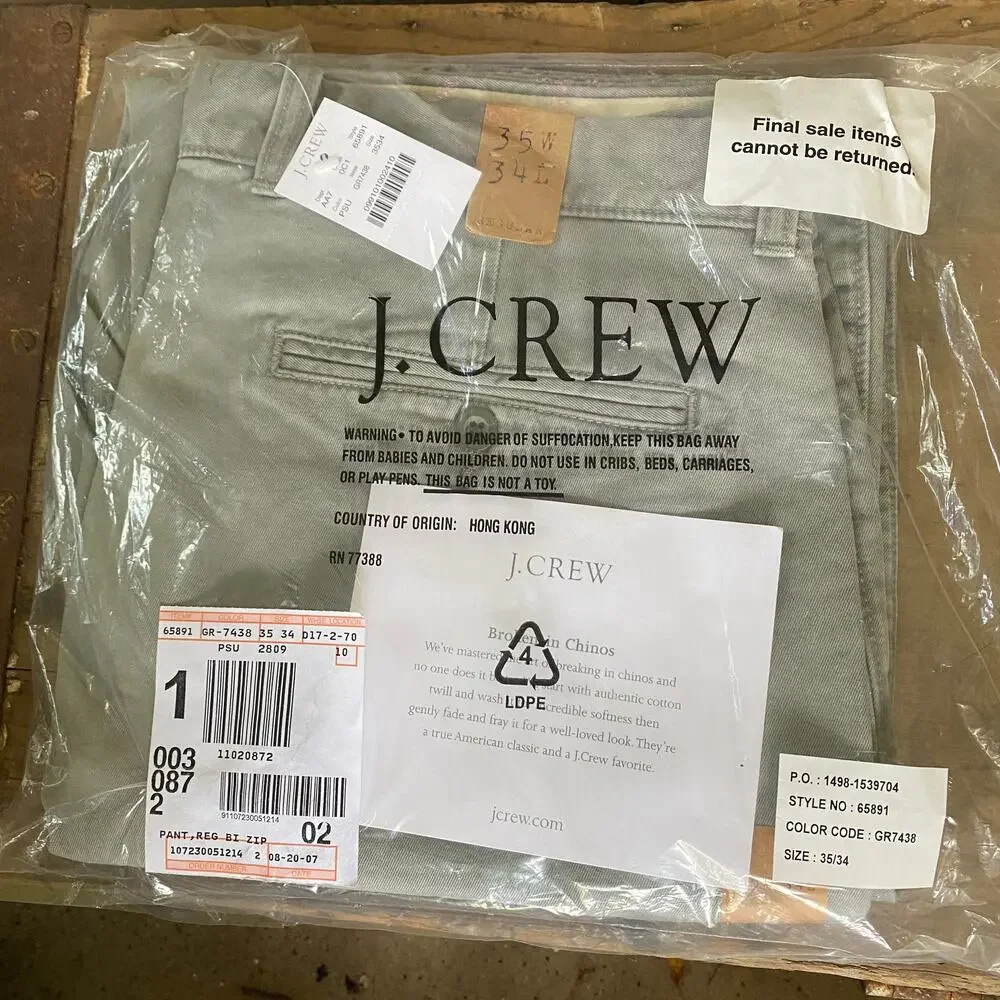 NWT J Crew Broken-In Chinos GRAY New In Package 35 x 34  Preppy Coastal 35/34